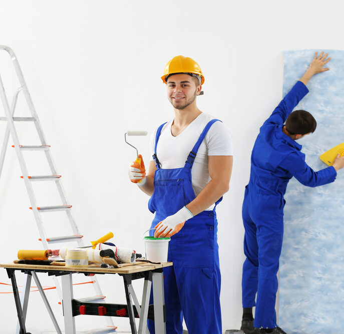 Workers,Renewing,Apartment,On,Wall,Background