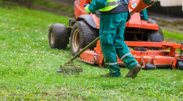 Professional,Landscaper,Mowing,Lawn,With,A,Mower,And,Trimming,Edges